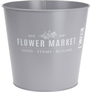 Kovový obal na kvetináč Flower market sivá, 18 x 15,8 cm
