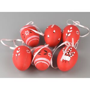 Sada ručne maľovaných vajíčok s mašľou červená, 6 ks