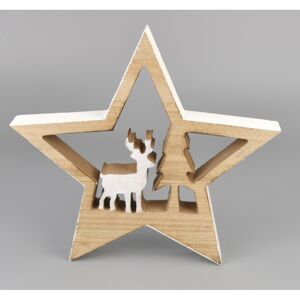 Vianočná dekorácia Hviezda s jeleňom, 11 x 15 cm
