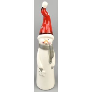 Vianočná dekorácia Snehuliak s čiapkou, 18,5 cm 