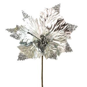 Vianočná kvetina Ponsettia trblietavá, 25 x 30 cm, strieborná