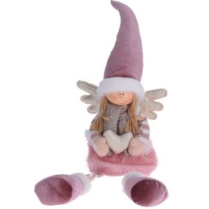 Vianočný sediaci anjelik s čiapkou, 60 cm, ružová